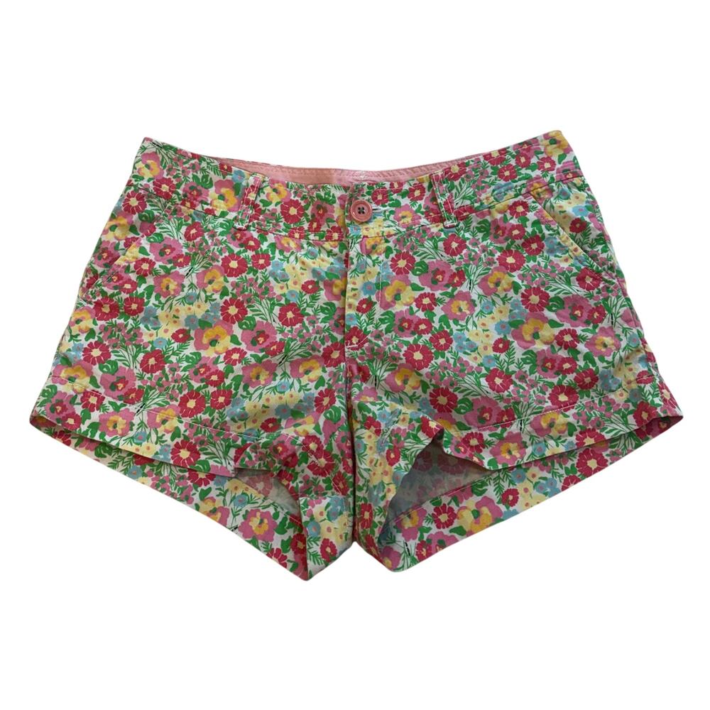 Lily Pulitzer Pink Green Yellow Floral Shortie Shorts Size 2